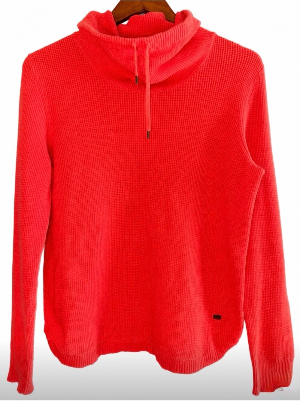 Ralph LaurenWomen’s Coral Red Funnel Neck Knit Sweater Large